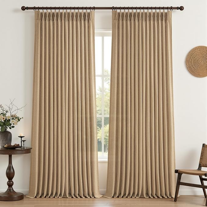Rust Brown Pinch Pleated Thick Linen Curtains 90 Inches Long by PleatedDrapes