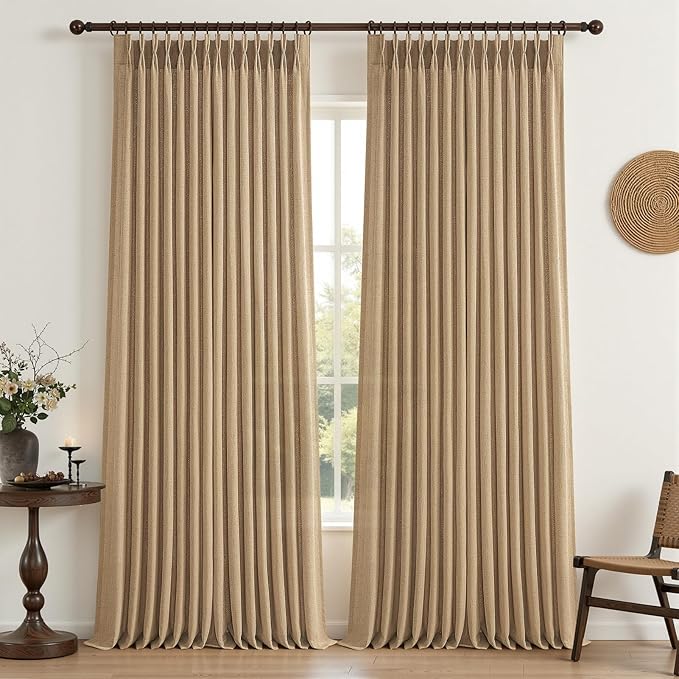 Pinch Pleated Rust Brown Semi Sheer Bedroom Curtains 96 Inches Long 2 Panels Set by PleatedDrapes