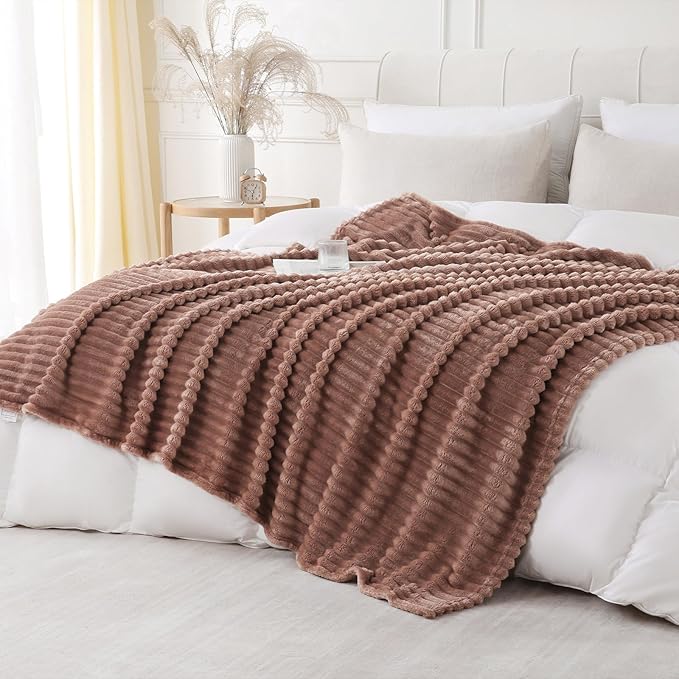 Chocolate Throw Blanket for Couch Sofa 60x80 inches Striped Design | Fleece - Image 2