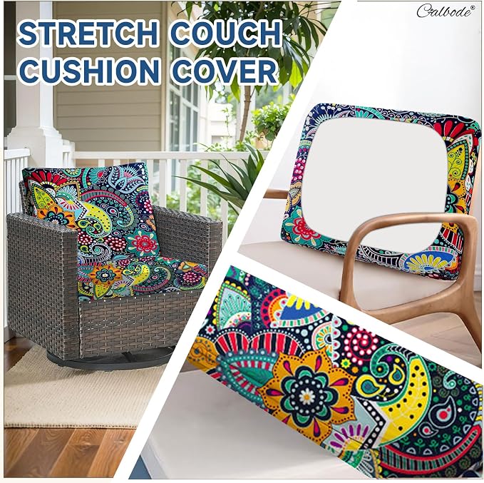 CALBODE 12Pcs Stretch Patio Cushion Cover, Boho Floral Couch & Sofa Slipcovers - Image 5