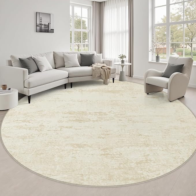 Round Area Rug Living Room: 8 ft Modern Washable Carpet Taupe | by FXRHLP