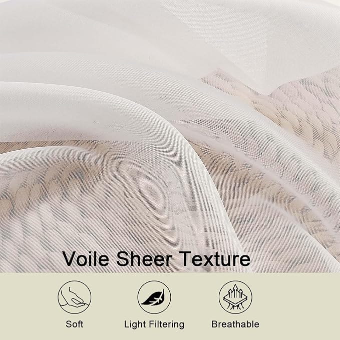 Ivory Sheer Curtains for Bedroom Living Room 45 Inch Length 2 Panels, Soft Airy - Image 3