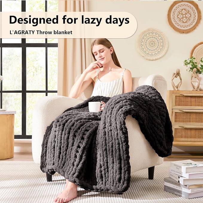 L'AGRATY Chunky Knit Throw Blanket - Image 2