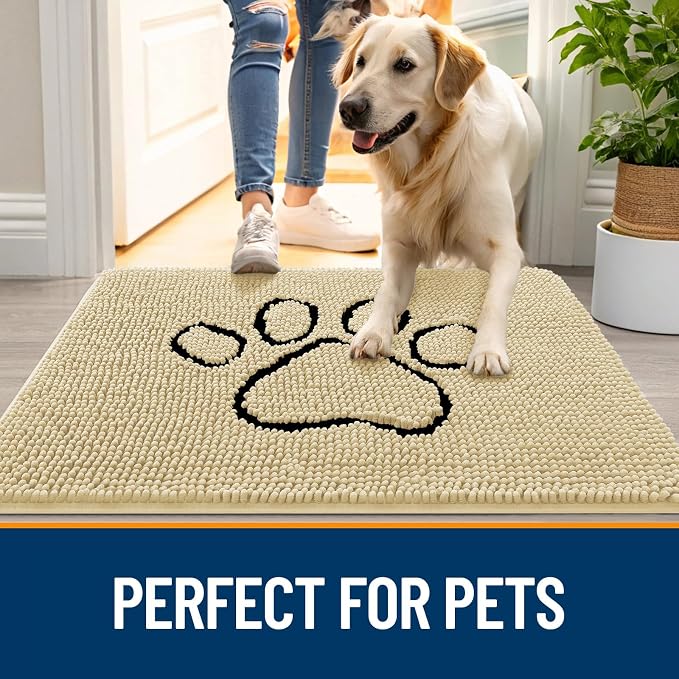 OLANLY Dog Door Mat for Muddy Paws 48x30, Paw Print Design Chenille Mud Mat | - Image 6