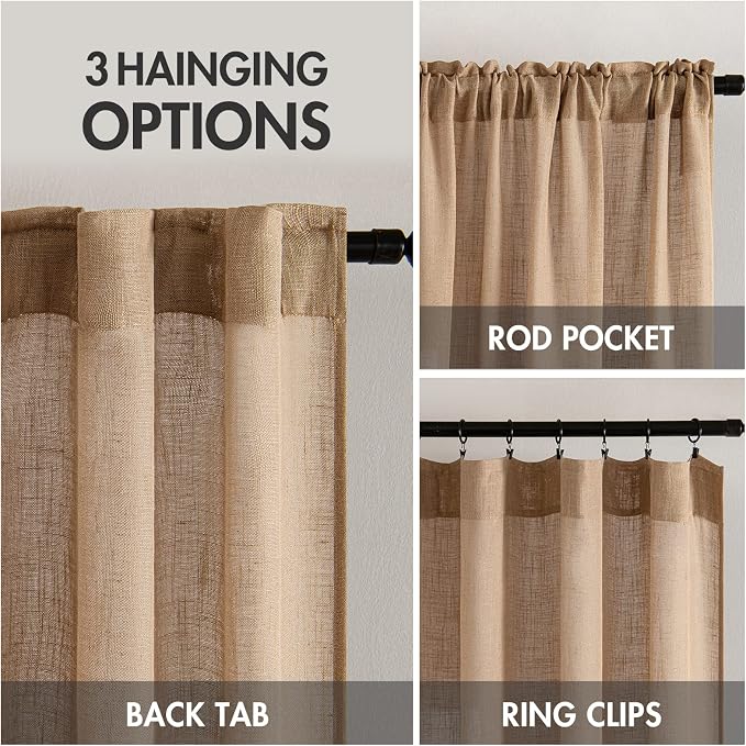 MIULEE Brown Linen Curtains 37x90 Inch Length 2 Panels - Image 3