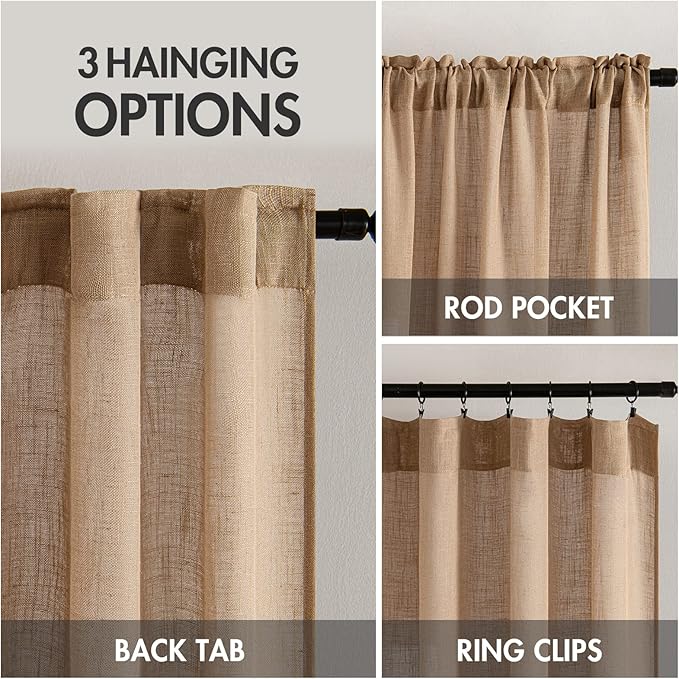 MIULEE Light Brown Linen Curtains 52x63 Inch Long 2 Panels - Image 3