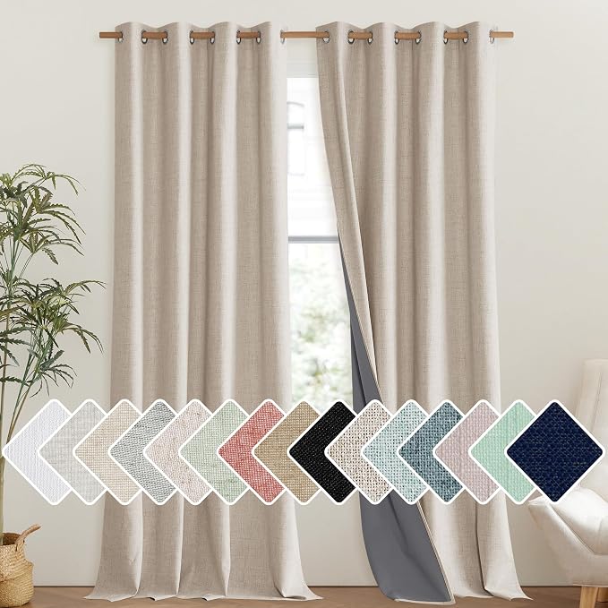 NICETOWN Cream 100% Blackout Linen Curtains 102 inch Long Burg by NICETOWN