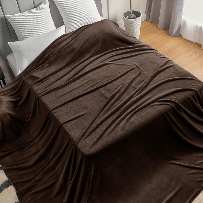 BEDELITE Fleece Blanket Soft Plush Oversized Bed Blanket Brown 120"x120" | - Image 2