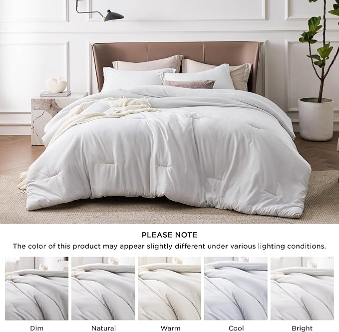 Bedsure California King Comforter Set - Grayish White Soft Bedding for All Seasons, Cationic Dyed Bed Set, 3 Pieces, 1 California King Size Comforter (104"x96") and 2 Pillow Shams (20"x36"+2")