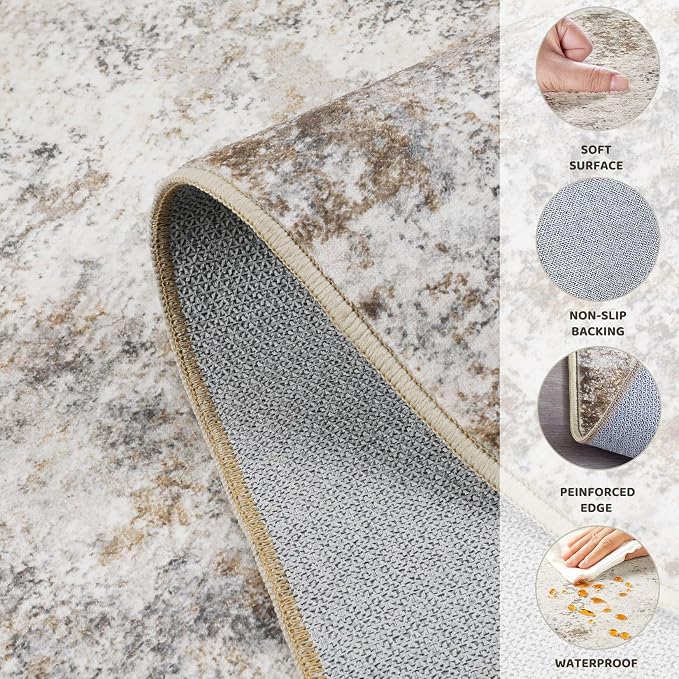 UERMEI 3x5 Entryway Area Rug Washable Neutral Brown Grey Small Carpet | Modern - Image 8