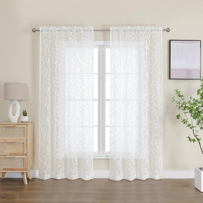 Furman Sheer Curtains 72 inches Long 2 Panels Set, Light Filtering Top Rod - Image 2