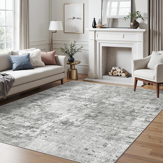 Soalmost Abstract Area Rug 6x9 for Living Room Washable Rugs Gray/White | - Image 8