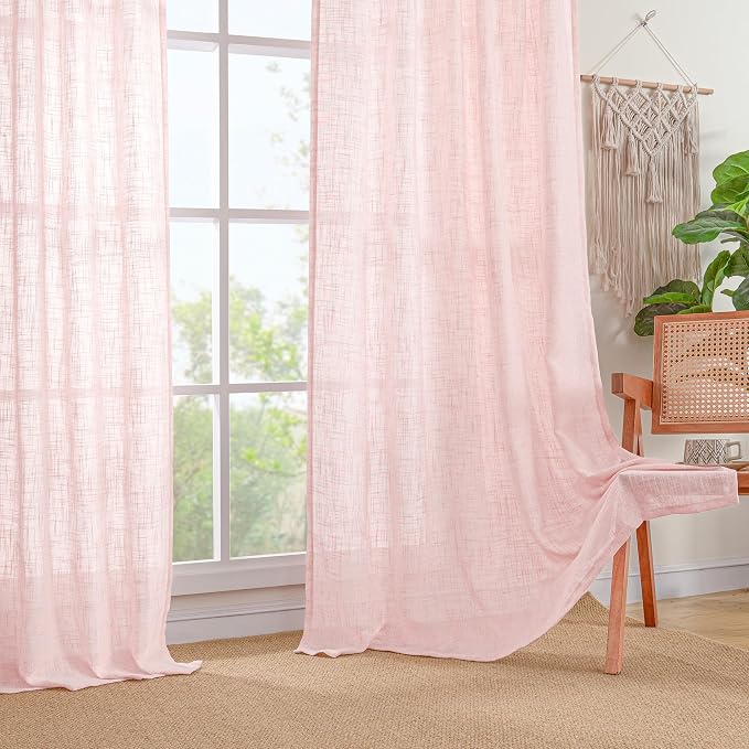95 Inches Long Pink Linen Curtains - Image 9
