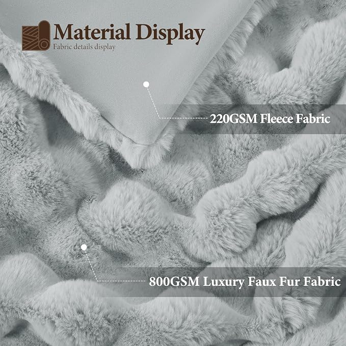 Luxury 1000GSM Faux Rabbit Fur Throw Blanket, Super Heavy Warm Cozy Grey - Image 4