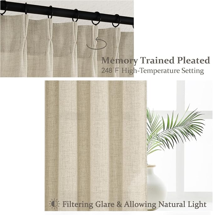 Pleated 132 Inch Extra Long Warm Beige Curtains - Image 4