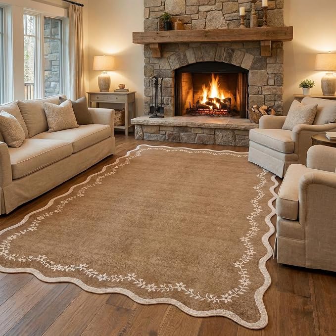 GarveeHome Scalloped Area Rugs 8x10 Large Brown Washable Living Room Rug | Soft by GarveeHome