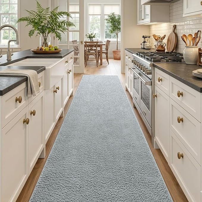 2x10 Light Grey Solid Runner Rug Washable Non-Slip - Image 2