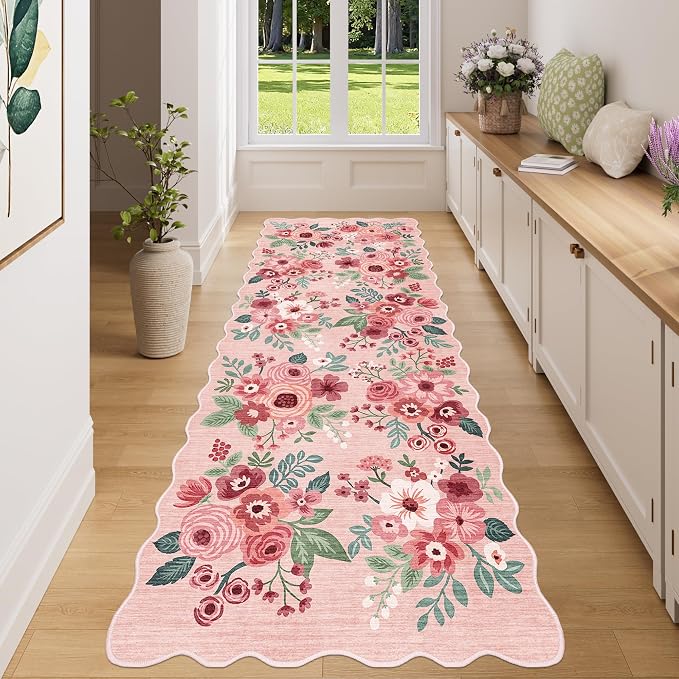 DUKINO 3x8 Kitchen Runner Rug, Soft Floral Washable Rug by DUKINO