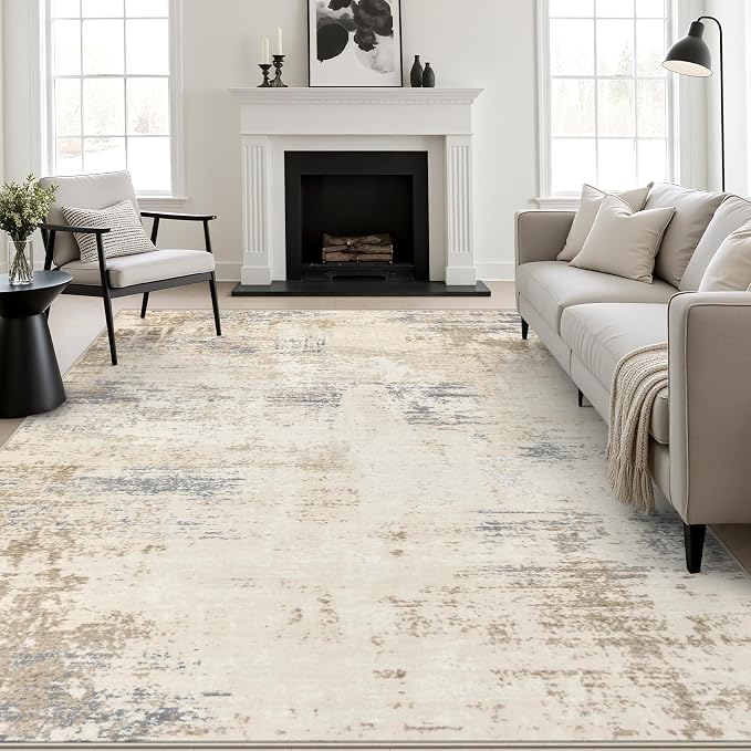 10x12 Area Rug Living Room: Modern Washable Soft Carpet Beige Brown | by FXRHLP