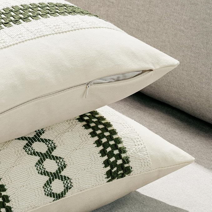 MIULEE Set of 2 Moss Green Boho Decorative Lumbar Pillow Covers 12x20 Inch | - Image 5