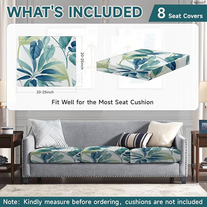 CALBODE 8 Pcs Stretch Outdoor Seat Cushion Covers, Washable Reusable, - Image 2