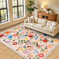 PLHXFR Area Rug Living Room: 5x7 Floral Washable Boho Soft Carpet Beige | by PLHXFRSoftAreaRugs