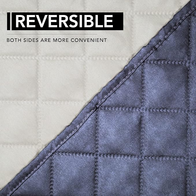 Easy-Going Reversible Couch Cover, Oversized Recliner, Dark Blue/Ivory | - Image 5