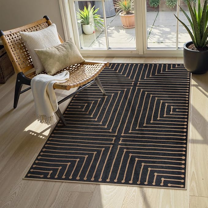 Lahome Black 3x5 Washable Rug, Neutral Easy Jute Entryway Front Porch Rug | by Lahome