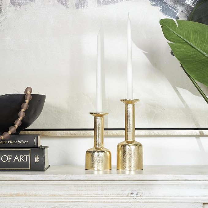 Deco 79 Aluminum Metal Decorative Candle Holder Candle Stand with Rounded Bases, Set of 2 Candlestick Holder 7", 8" H, Gold