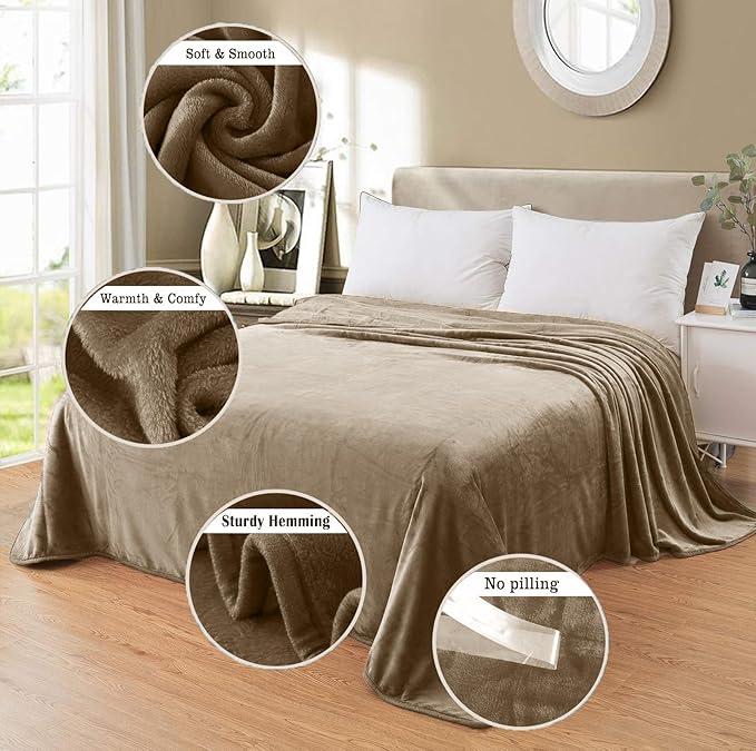 HOZY Soft Twin Size Blanket for All Season Lightweight Thermal Fleece Summer Autumn Fall Winter Spring Blankets for Twin/Twin XL Extra Long Bed Couch Sofa,66x90 Inches,Taupe