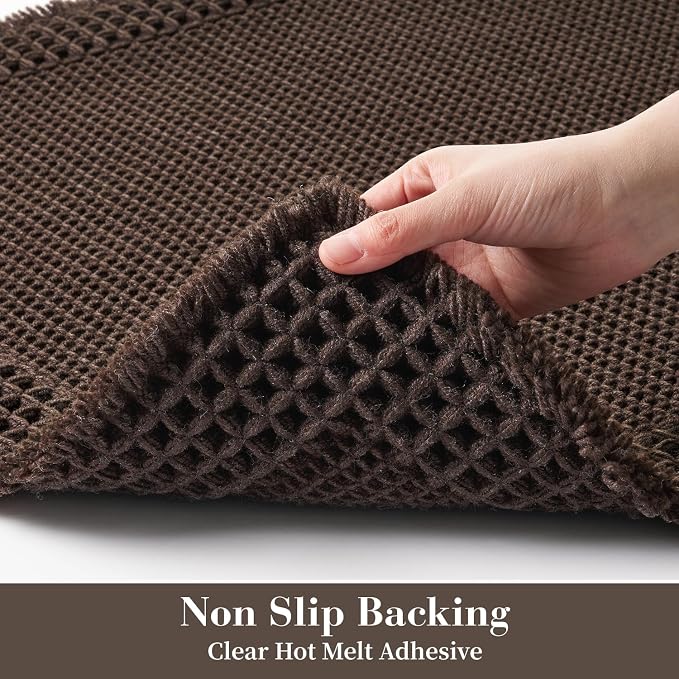 RESARE Waffle Bathroom Runner Rugs, Non Slip Boho Bath Mat 24x48 Dark Brown | - Image 4