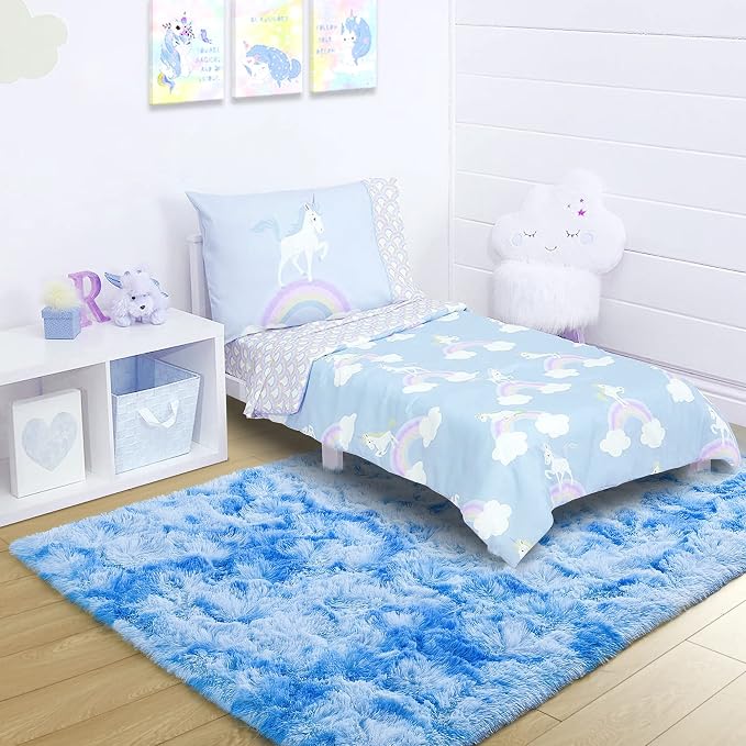 3x5 Tie-Dyed Blue Fluffy Soft Area Rug Non-Slip - Image 3