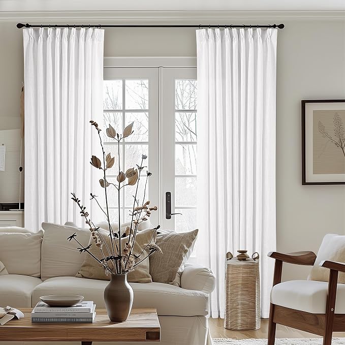 Snow White Pinch Pleated Linen 120 Inch Curtains 60 Inch Width | Linen Blend - Image 6
