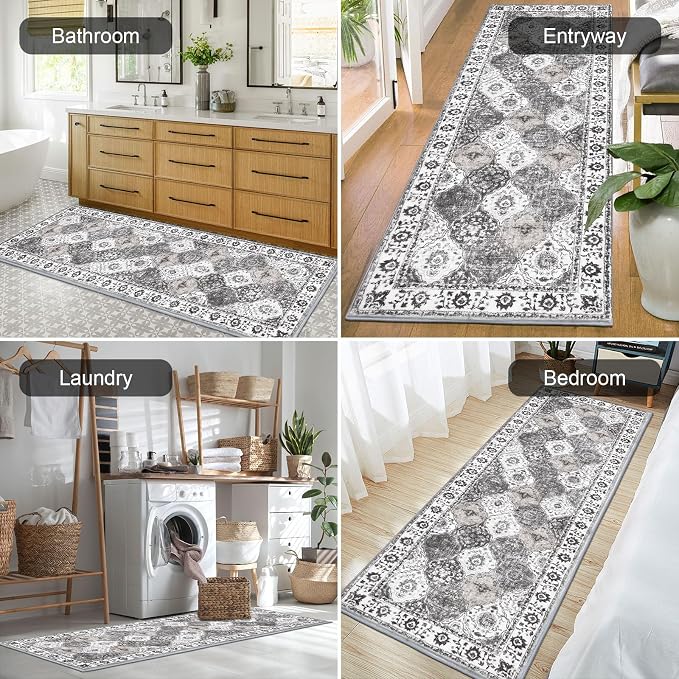 HEBE Hallway Runner Rug 2'x6', Washable Non Slip Kitchen Rug Runner | Soft Boho - Image 4