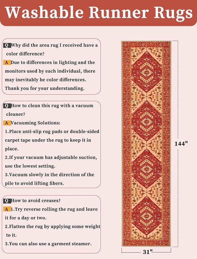 SERISSA 2'6"x12' Washable Non Slip Boho Runner Rug - Image 6