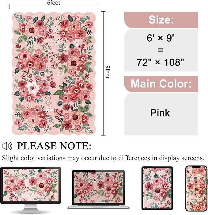 DUKINO 6x9 Area Rugs, Floral Washable Rug - Image 2