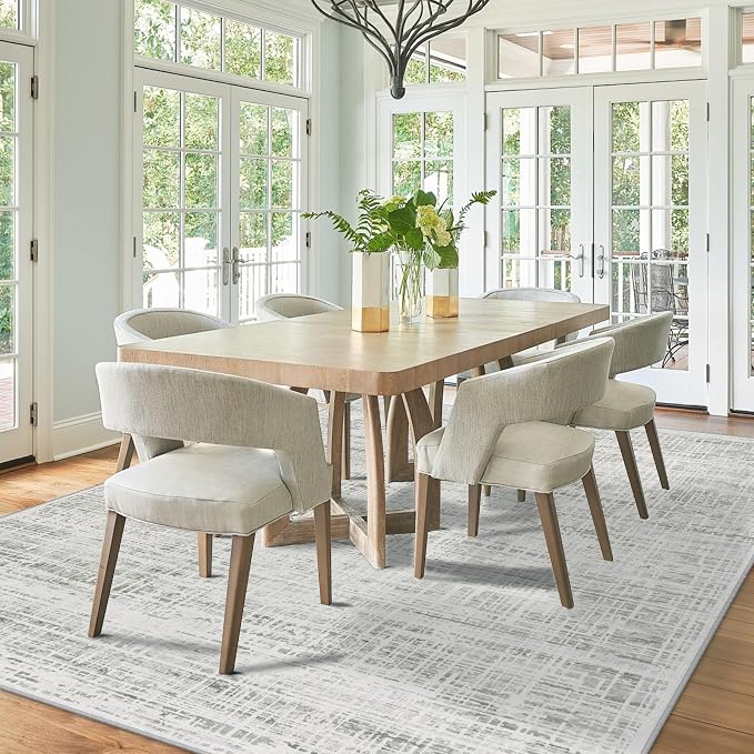 9x12 Washable Area Rug for Living Room Bedroom: Non-Slip Modern White Gray | - Image 8