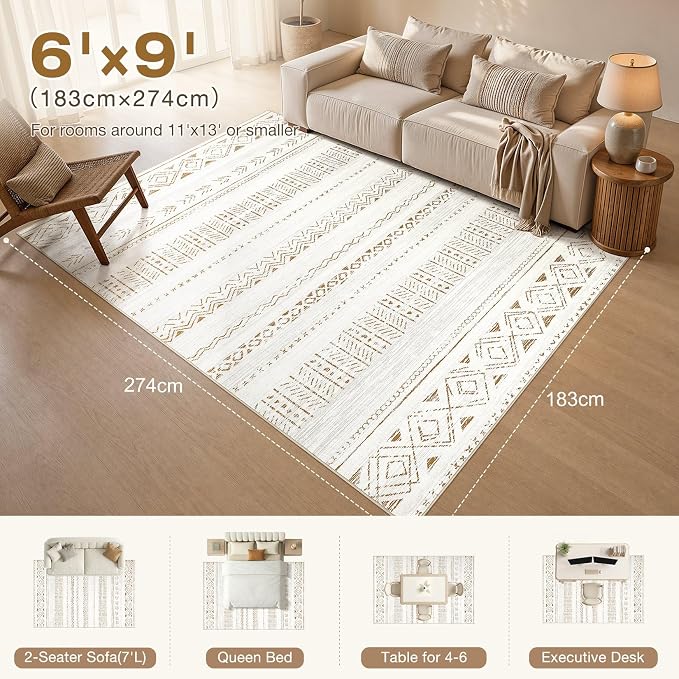 cotiled 6x9 Area Rugs for Living Room: Boho Washable Rug for Dining Room | - Image 2