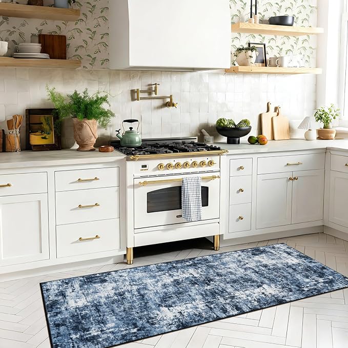 Rugflix 2x10 Runner Rug for Hallway, Washable Navy Blue Kitchen Runners | - Image 2