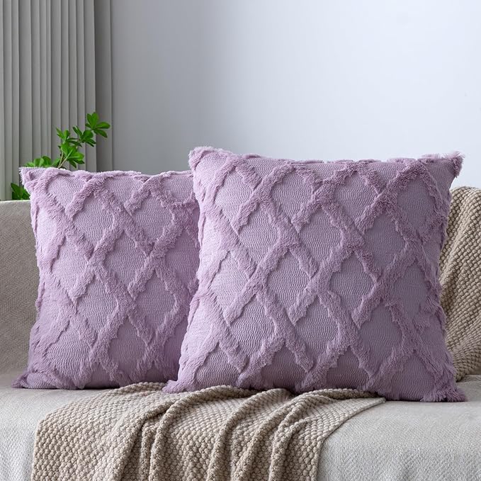 Set of 2 Soft Moroccan Throw Pillow Covers 20x20 Inch Plush Boho Decorative by Cozoomy