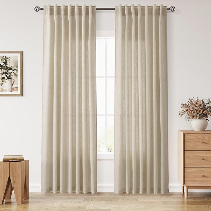 Eggshell Beige Linen Curtains 84 Inches Long by Nanspring