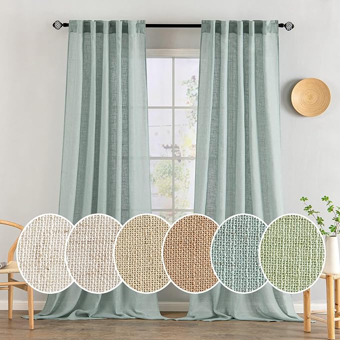 MIULEE Sea Green Linen Curtains 52x108 Inch Long by MIULEE