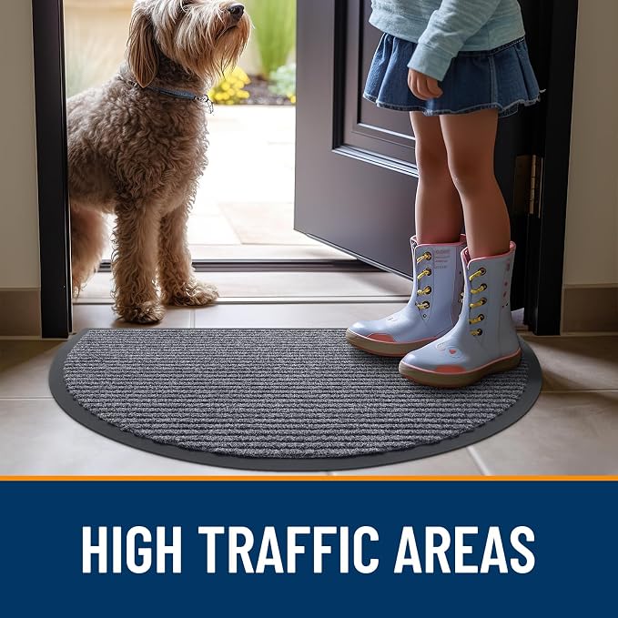 OLANLY Half Circle Front Door Mat 29.5x17, Waterproof Heavy-Duty Doormat | Grey - Image 8