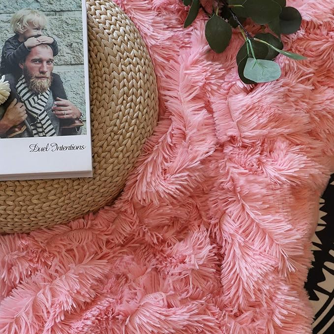 Tuddrom Decorative Extra Soft Faux Fur Blanket Queen Size 80" x 90",Solid Reversible Fuzzy Fluffy Cozy Plush Fleece Comfy Microfiber Fur Blanket for Couch Sofa Bed,Pink