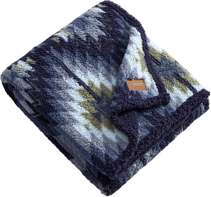 Wrangler - Reversible Throw Blanket, 50 x 60, Printed Sherpa Fleece Blanket by Wrangler%C2%AE
