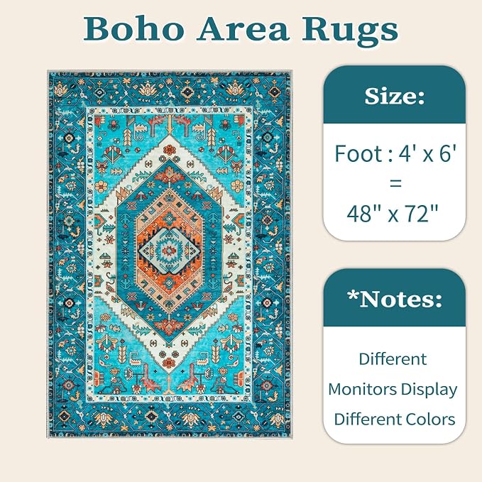 SERISSA 4x6 Washable Non Slip Boho Area Rug - Image 6