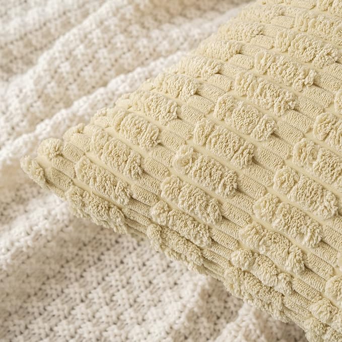 MIULEE Lumbar Corduroy Decorative Throw Pillow Covers 12x20 Beige Pack of 2 | - Image 5