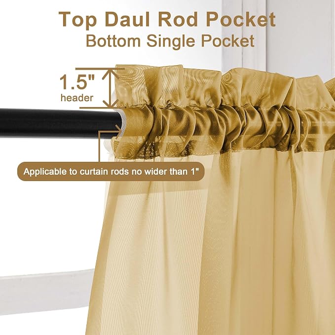 Chyhomenyc Gold Sheer Curtains 84 inches Long 2 Panels Set | Light Filtering - Image 5