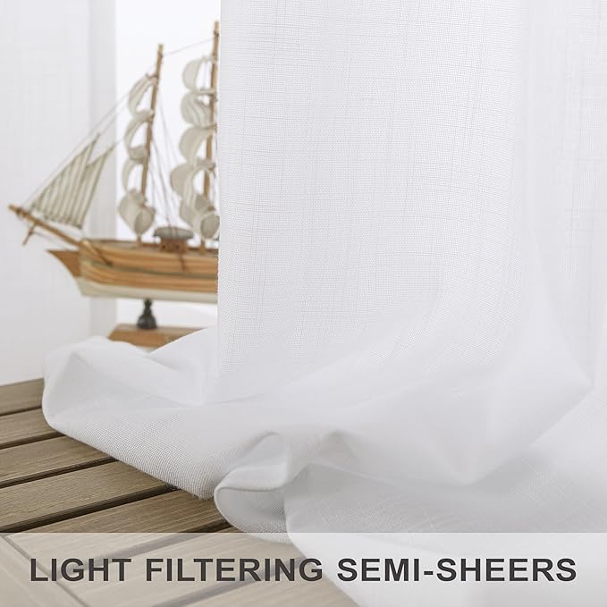 Pitalk White Linen Sheer Curtains 68 Inch Length 2 Panels - Image 4