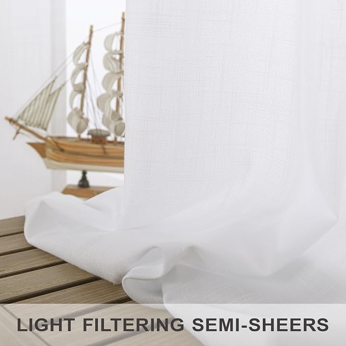 102 Inch Curtains White Linen Drapes - Image 4